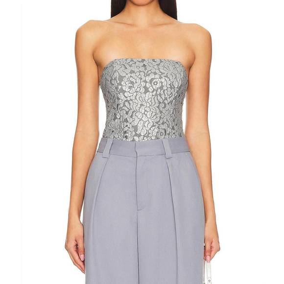 NEW CAMI NYC reina metallic bodysuit in silver - Picture 4 of 4